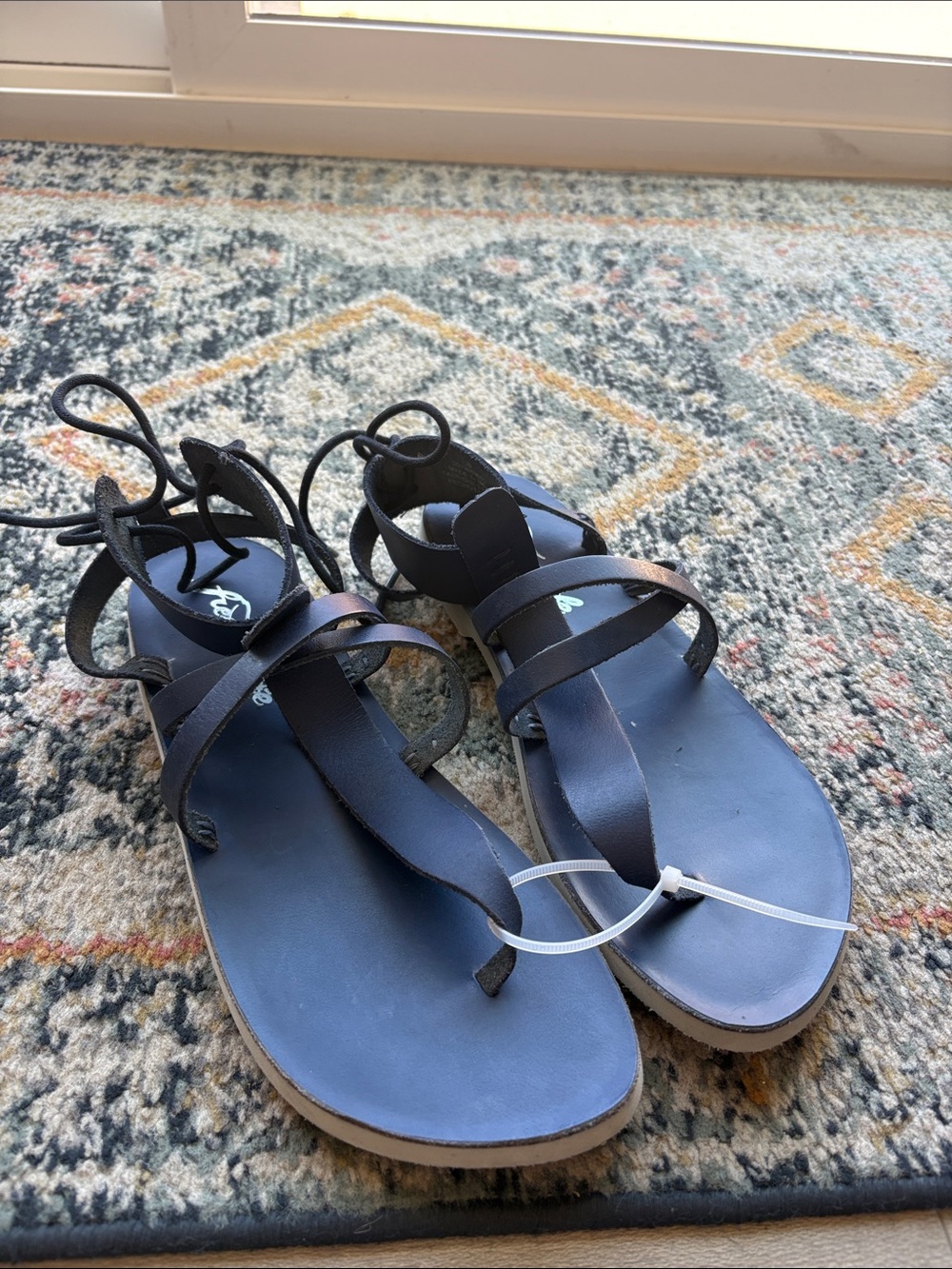Free People Navy Leather Wrap Lace Sandals
